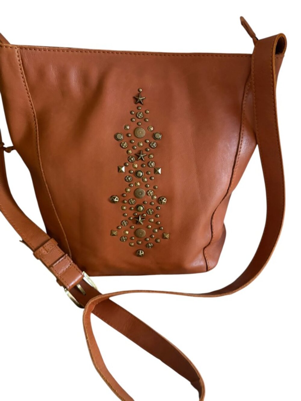Anthropology Vilenca Holland Cognac Distressed Leather Crossbody w/Star Studs